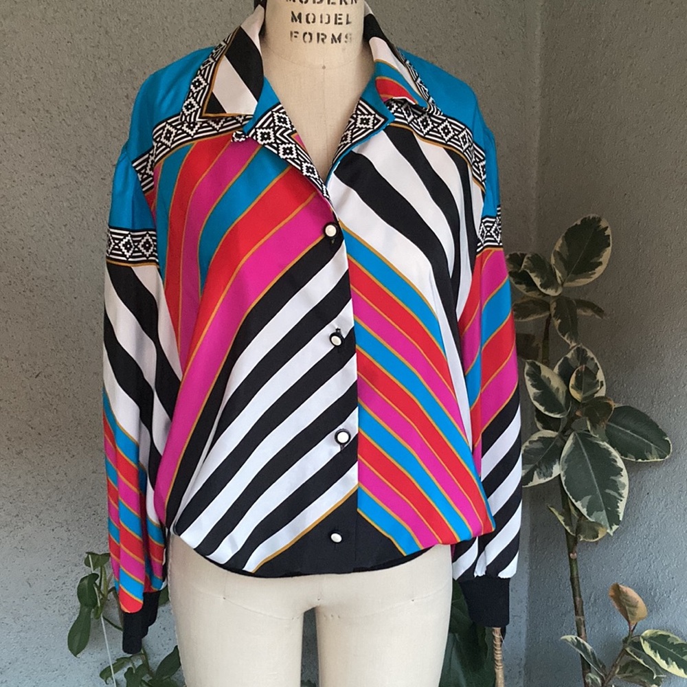 VINTAGE | Geometric Chevron Button Down Disco 80’s Blouse Top